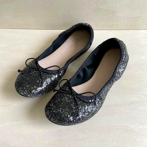 🥿HP!🥿 ruby & bloom Girls' Black Multi-Glitter Ballerina Flats with Bow - Picture 2 of 11